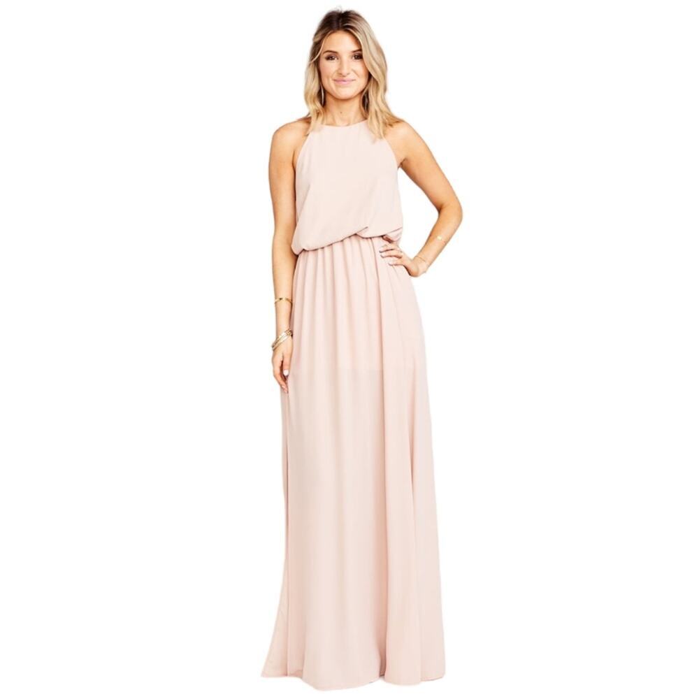 Show Me Your Mumu Heather Maxi Dress Dusty Blush Crisp Halter Tie
